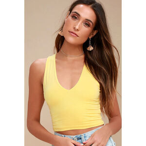 Lulus Basics Feel Like Dancing Yellow Crop Top - Size S